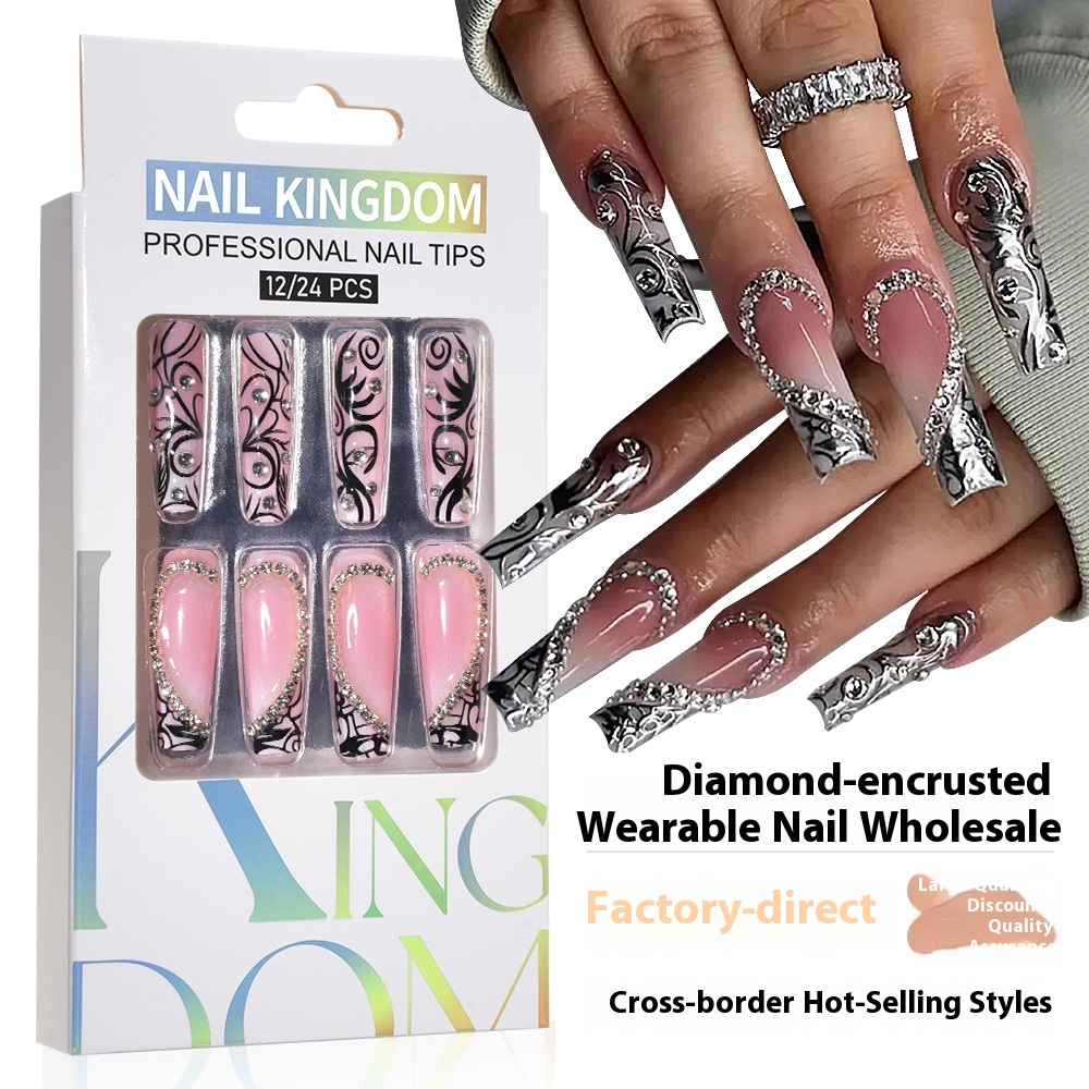 Press on nails fake nail patch extension nail Spice Girl medium rectangle removable 24 pieces with drill manicure