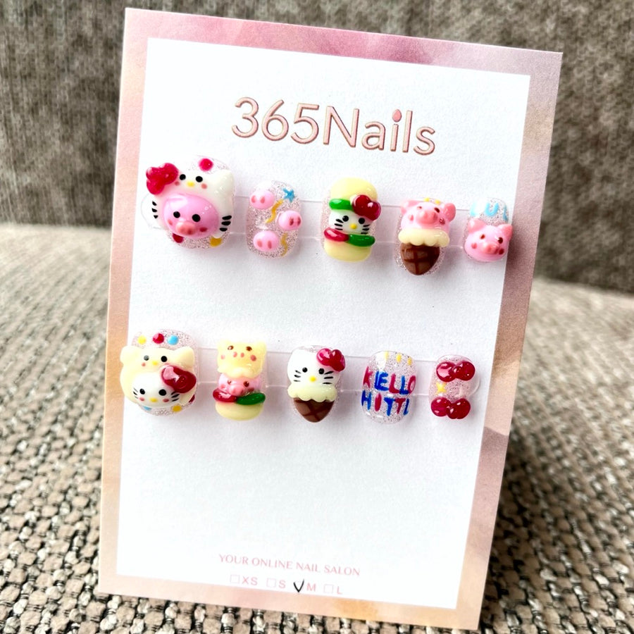 365nails: "Sweet Treats Party" – 3D Character & Pastry Handmade Short Square Nails
