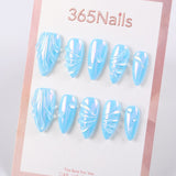 365Nails Glacier Blue Shell-Texture Press-On Nails Pearly Cat-Eye Jelly Gloss