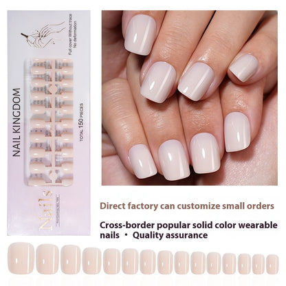 Nail Tips Hot-selling solid color press on nails fake nail short square nail art simple nude work in progress 150 pieces