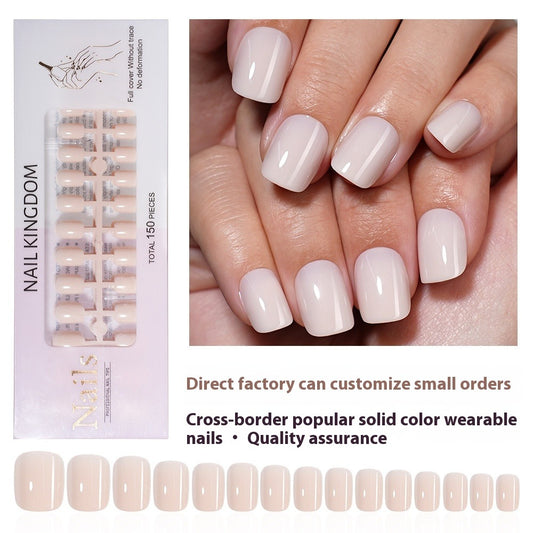 Nail Tips Hot-selling solid color press on nails fake nail short square nail art simple nude work in progress 150 pieces