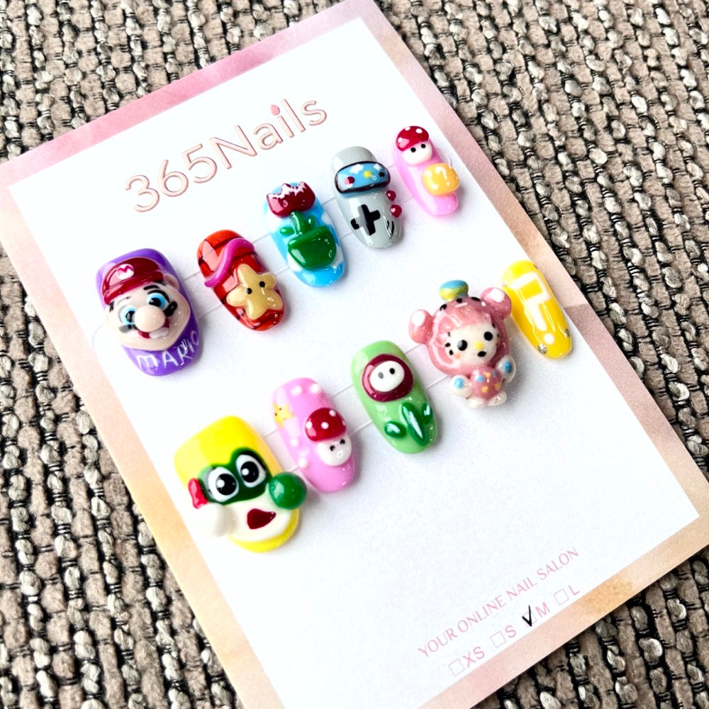 365nails: "Retro Toon Carnival" – 3D Cartoon Short Square Nails