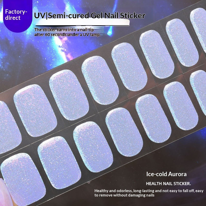 Semi-Cured Gel Nail Strips Sparkle Rainbow Aurora Sheer Glossy Design (MOQ=3)