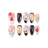 365Nails Nude Amber Tortoiseshell French with Sakura Accents Press-On Nails