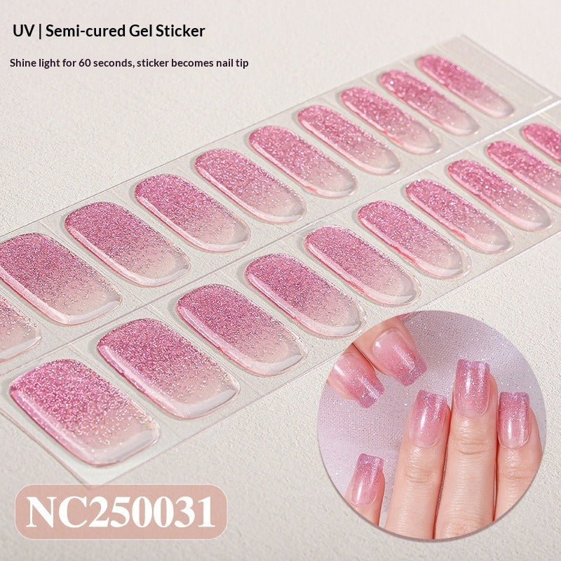 Semi-Cured Gel Nail Strips Gradient Glitter Shimmer Glossy Design (MOQ=3)