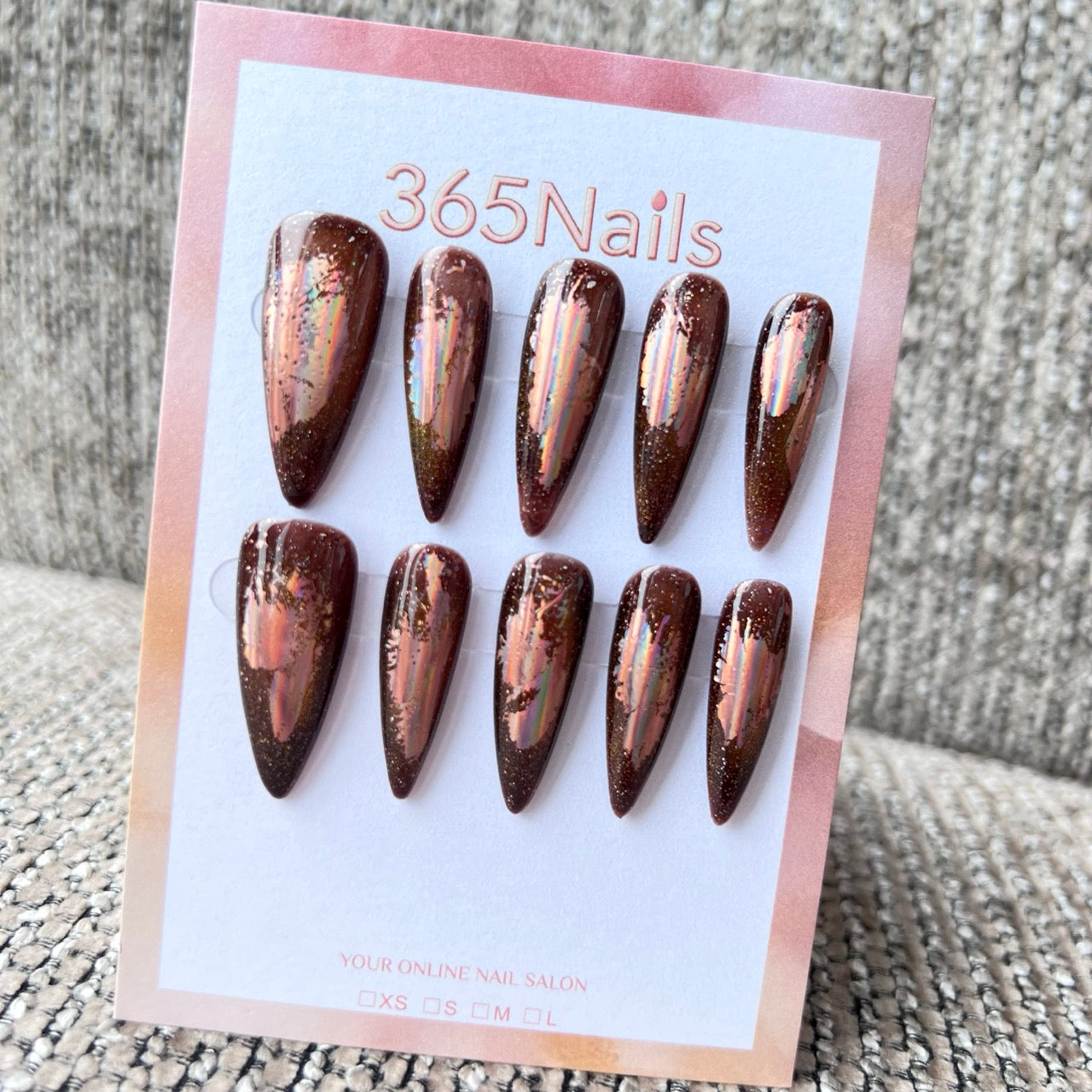 Cosmic Fatale: "Bronze Holographic Foil" – Long Sharp Stiletto Handmade Press On Nails
