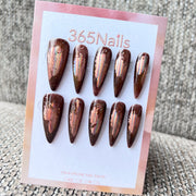 Cosmic Fatale: "Bronze Holographic Foil" – Long Sharp Stiletto Handmade Press On Nails