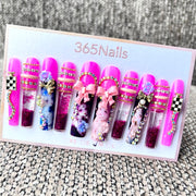 365nails: "Neon Y2K" – 3D Bow & Figure Handmade Coffin Nails-5.5cm