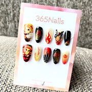 365nails: "Demon Slayer Kyojuro Rengoku" – Handmade Short Almond Press-On Nails