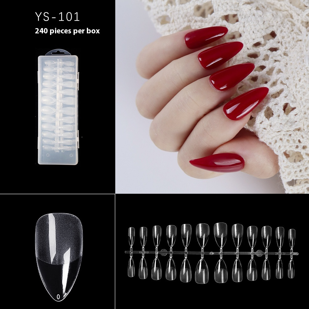Nail Tips nail piece semi-matte 504 pieces boxed trapezoidal almond fake nail patch transparent and seamless nail art