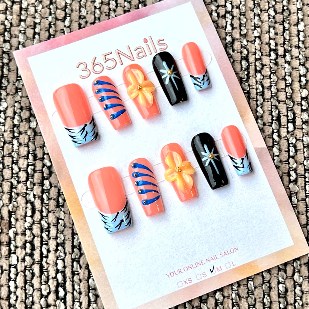 Zèbre pêche-bleu — ongles faits main ultra-doux à ajustement flexible — vente en gros (MOQ=100)