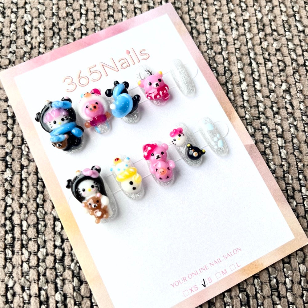 365nails: "Cute Critter Party" – 3D Cartoon Short Square Nails