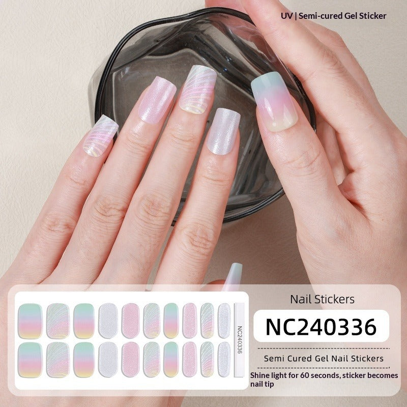 Semi-Cured Gel Nail Strips Sparkle Rainbow Aurora Sheer Glossy Design (MOQ=3)