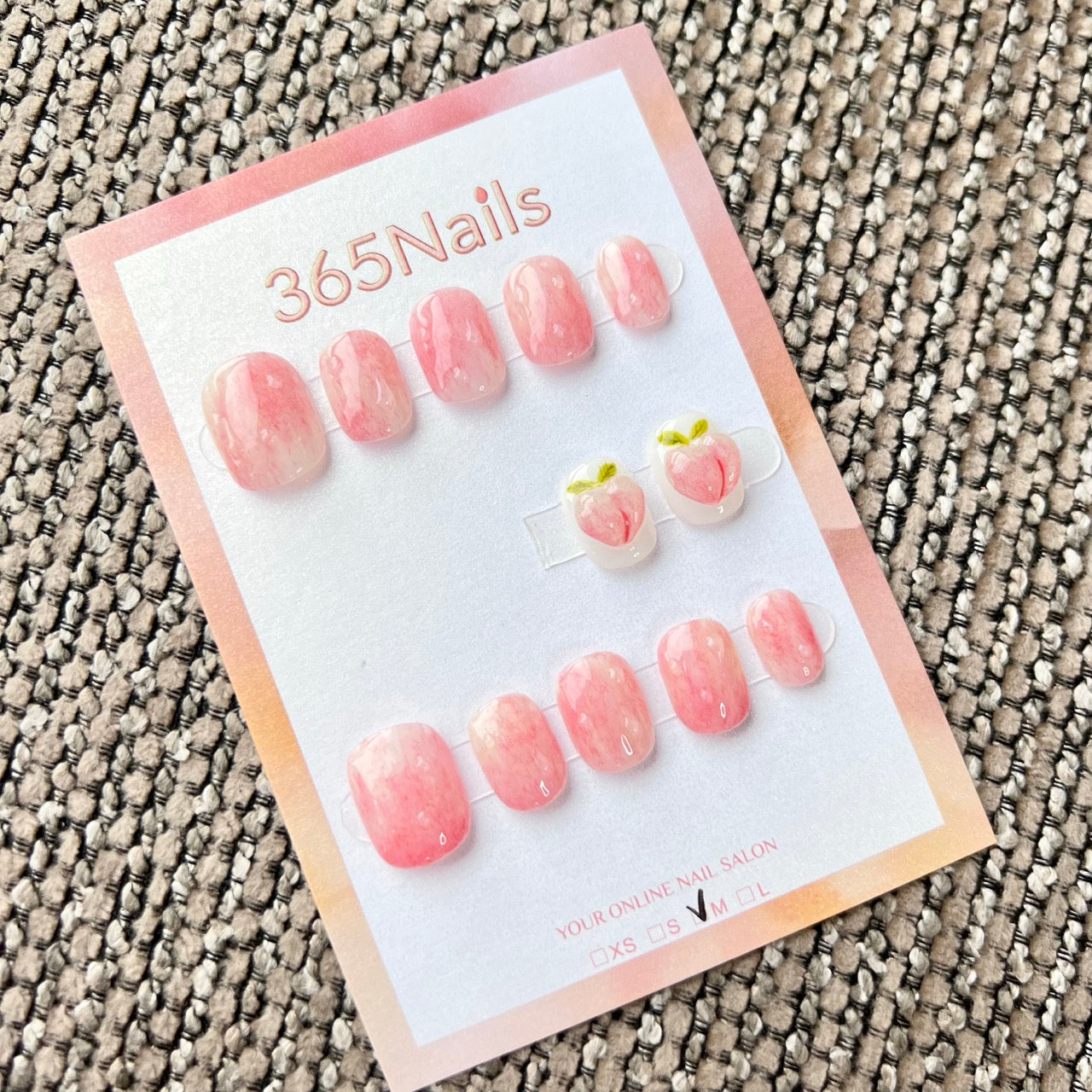 365Nails: "Peach Marble" – handmade press-on nails (Candy Series/Fresh Sweet Style)