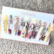 365nails: "Dynasty Rose" – Unhas Postiças Artesanais Pintadas em 3D Formato Caixão - 5.5cm