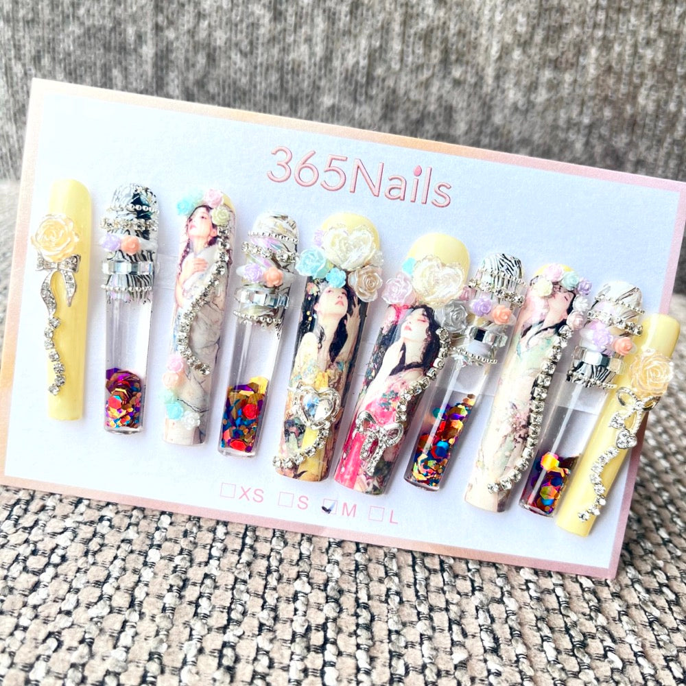 365nails: "Dynasty Rose" – 3D Figure Painting Handmade Press on Nails Coffin Nails