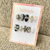 365nails: "Black White Silver 3D Flower Gemstone" – handmade press-on nail