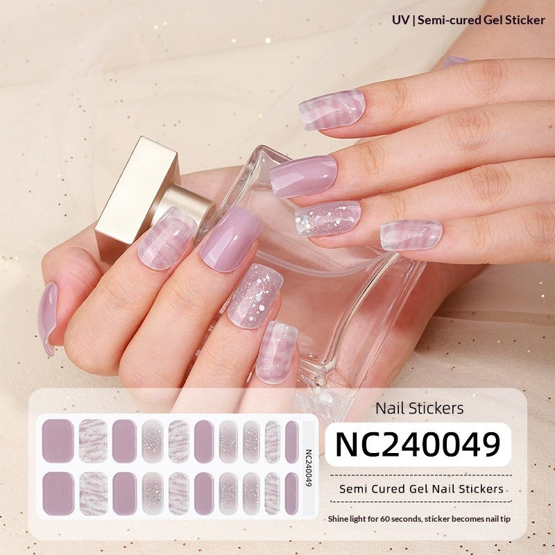 Semi-Cured Gel Nail Strips Foil French Gold Pink Gradient Glossy Set (MOQ=3)