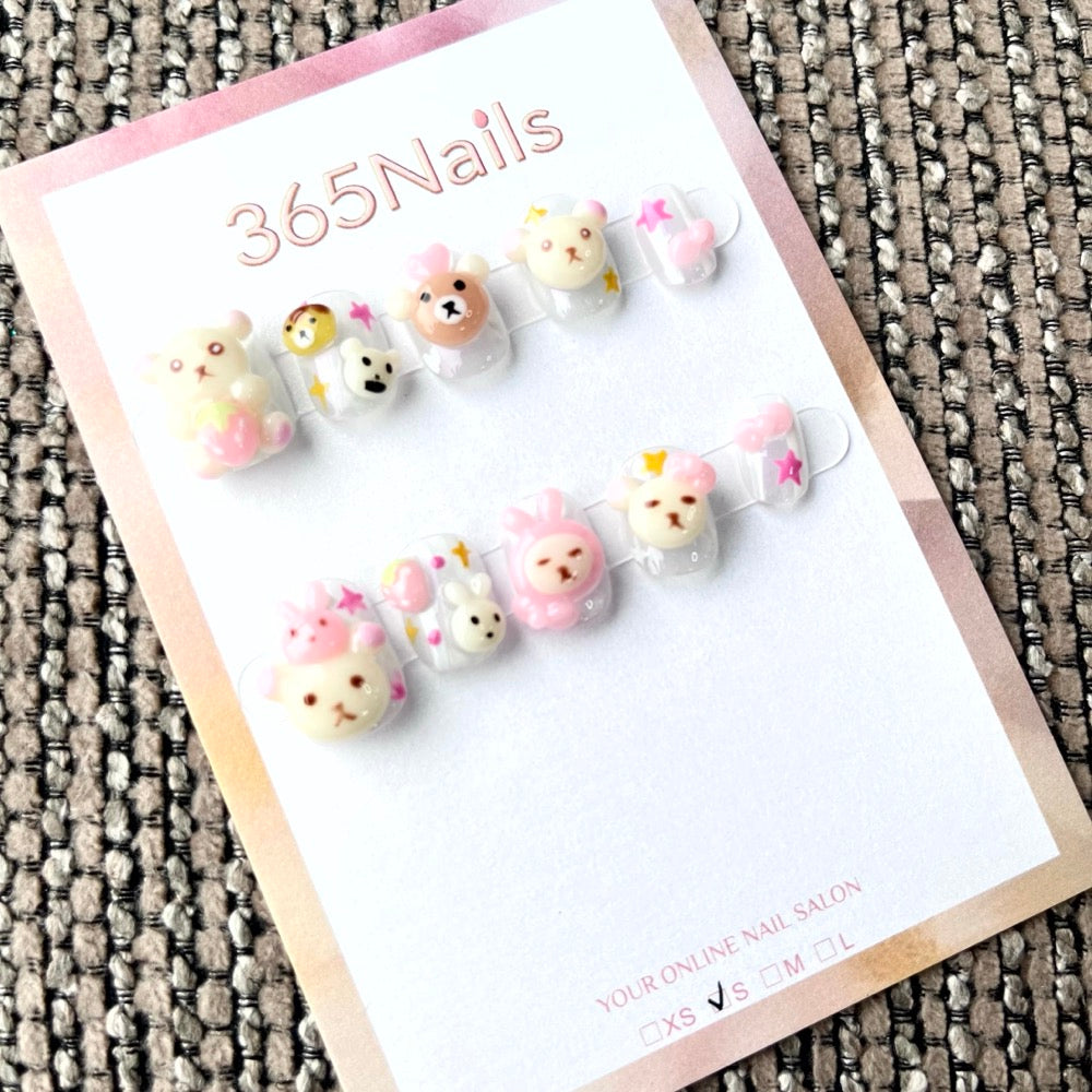 365nails: "Starry Whispers" – 3D Pastel Bear Short Square Nails
