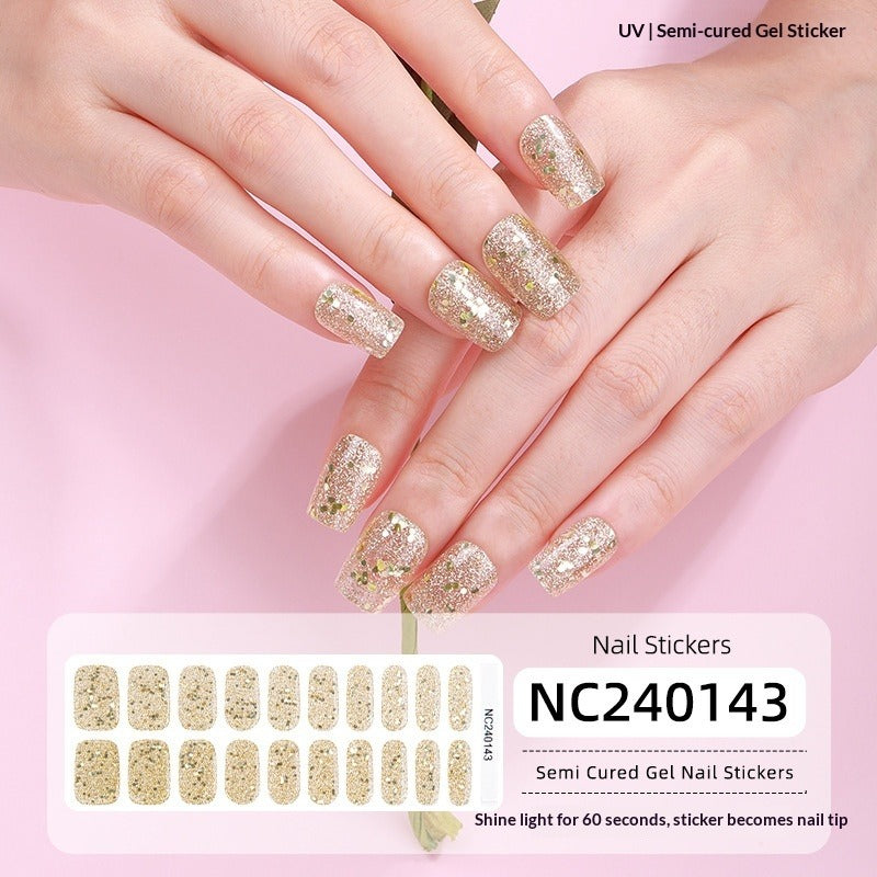 Semi-Cured Gel Nail Strips Pure Glitter Ultra-Sparkle Metallic Glossy Set (MOQ=3)