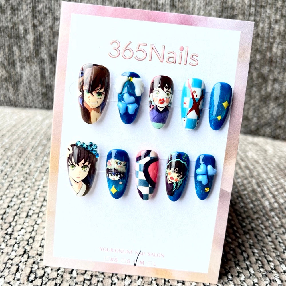 365nails: "Detective Conan Shinichi & Haibara" – Handmade Short Almond Press-On Nails