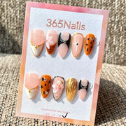 365nails: "Nude Brown Flower Leopard Mix" – Handmade Medium Stiletto Press-On Nails