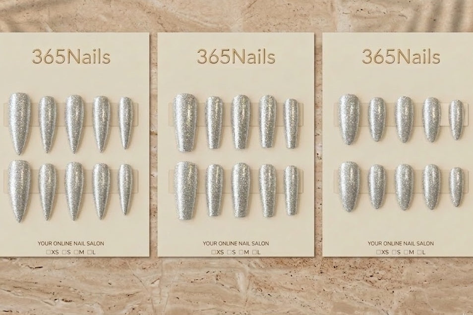"Sparkling Silver" - Glitter Handmade Nails (3 Shapes Available)