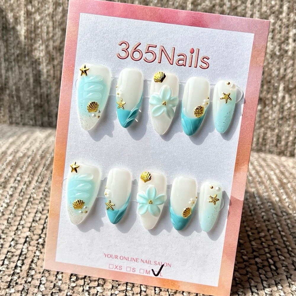 365Nails: "Ocean Breeze Beach Mix" – Handmade Stiletto Press-On Nails