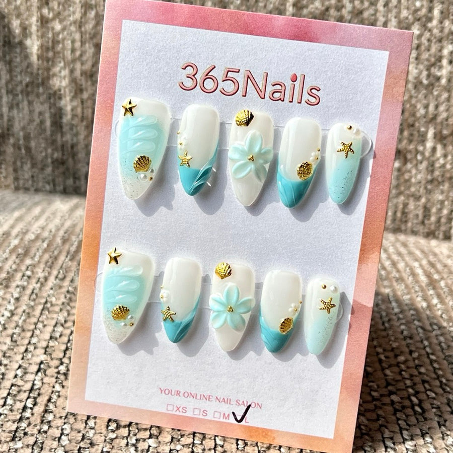365Nails: "Ocean Breeze Beach Mix" – Handmade Stiletto Press-On Nails