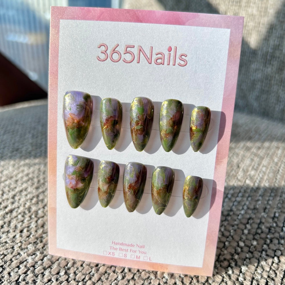 Tundra Iris & Twilight Forest Olive Green & Violet Smudge Nails ｜ Handmade Smudge Series(moq=30)