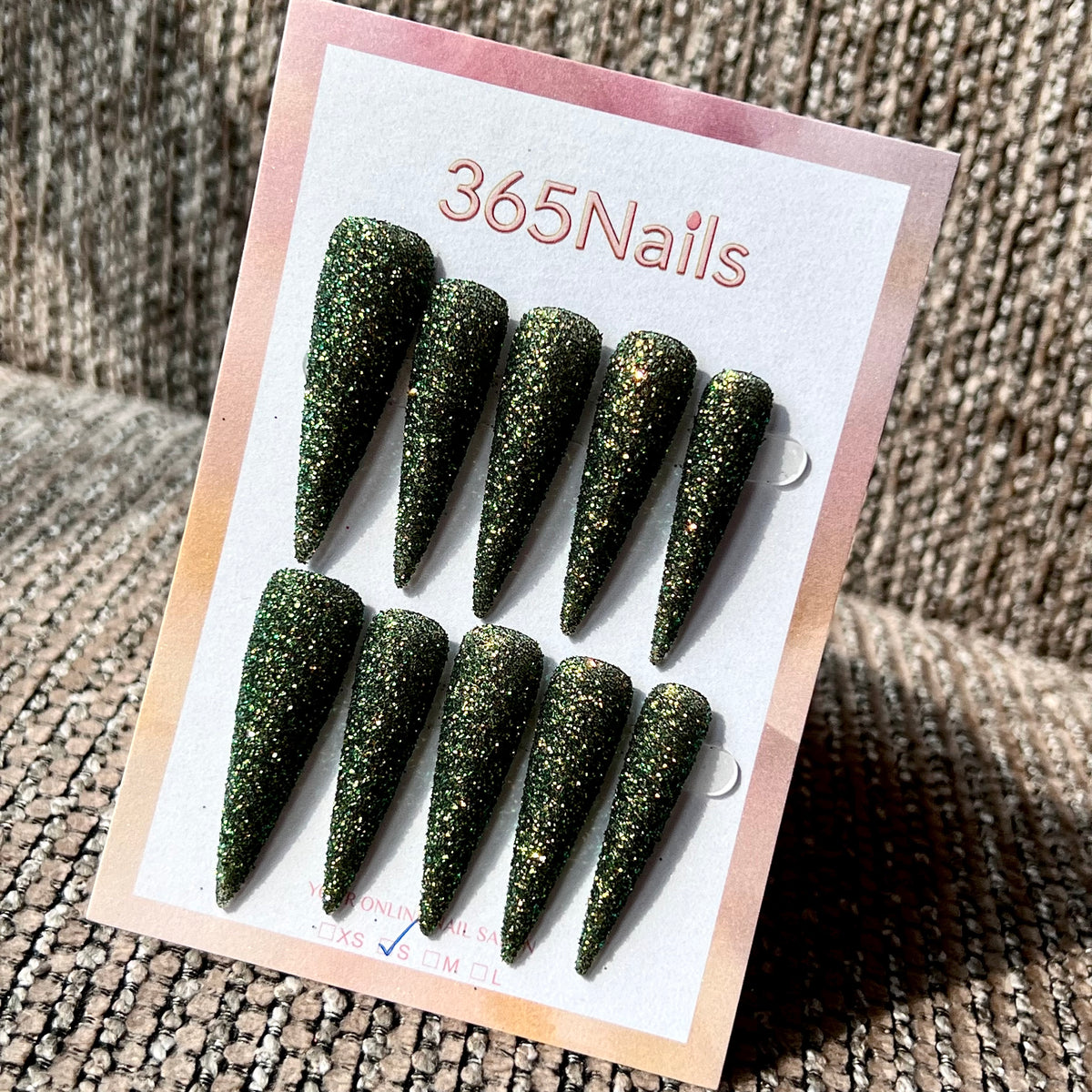 Olive Stardust - Green Fine Glitter Stiletto Press-On Nails | Starry Glitter Series
