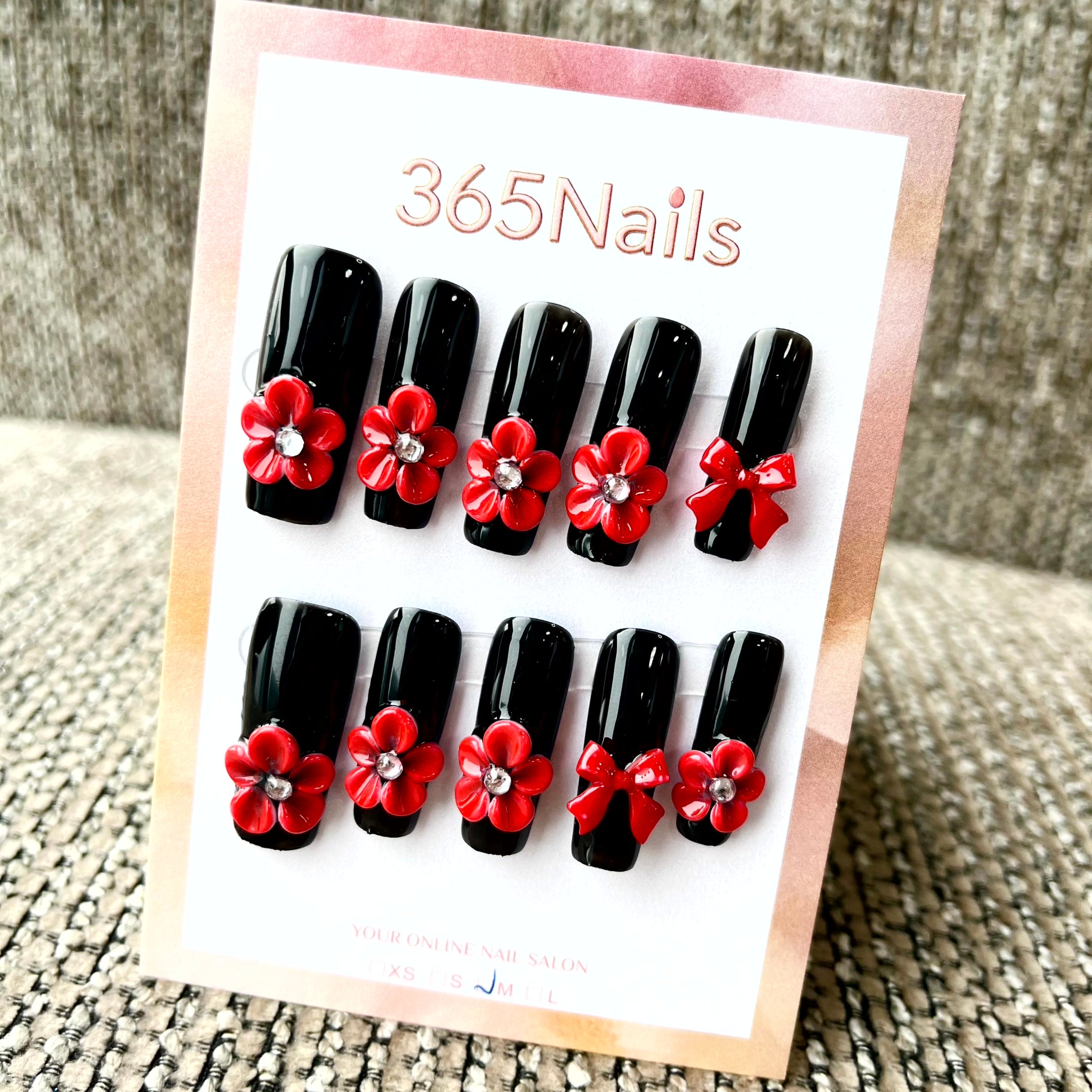 Fleur Écarlate: "Nœud Fleur Rubis" – Ongles press-on longs coffin