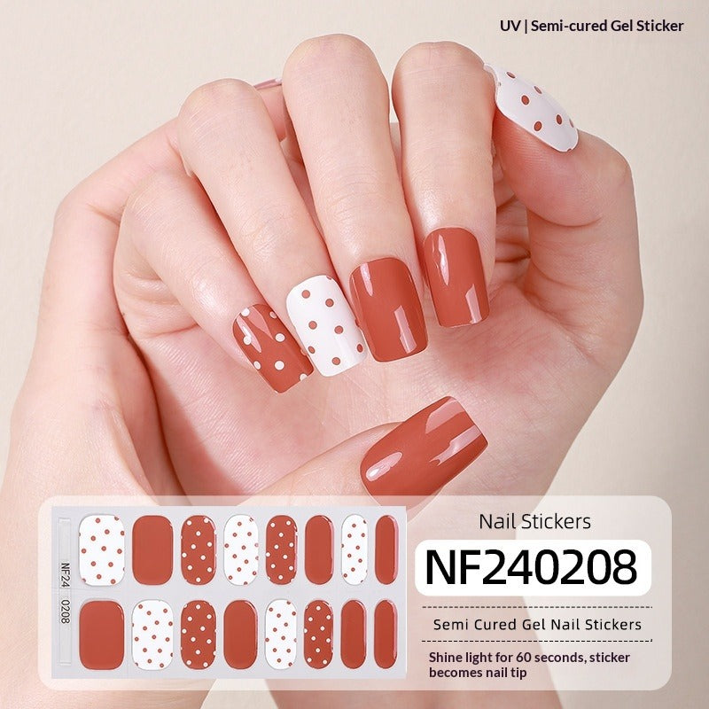 Semi-Cured Gel Nail Strips French Gradient Glitter Bow Glossy Design (MOQ=3)