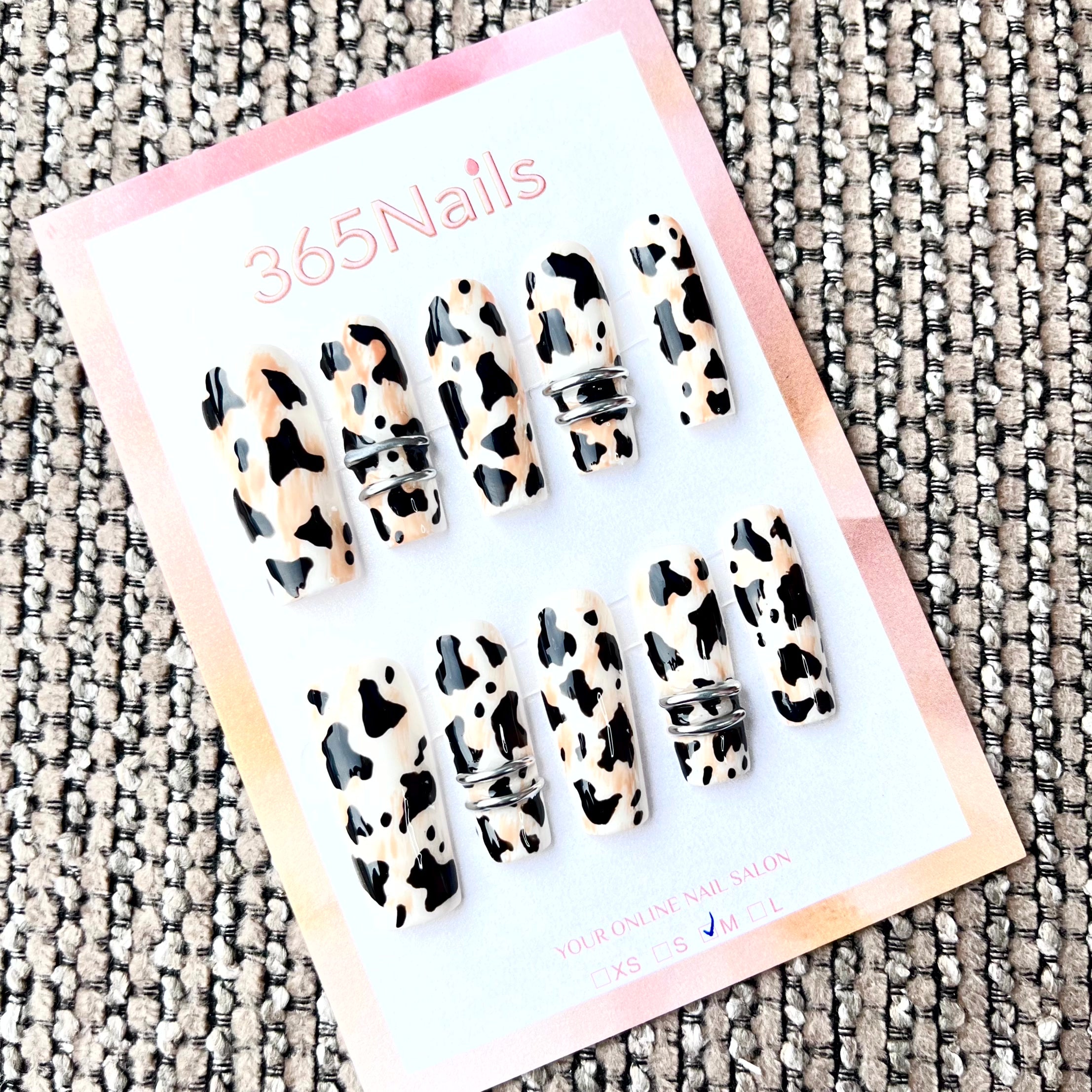 Edgy Cow Print: "Cow Print Double Ring" – Long Coffin Press-on Nails