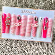 365nails: "Sweet Serpent" – 3D Snake & Bow Handmade Press on Nails Long Square Nails