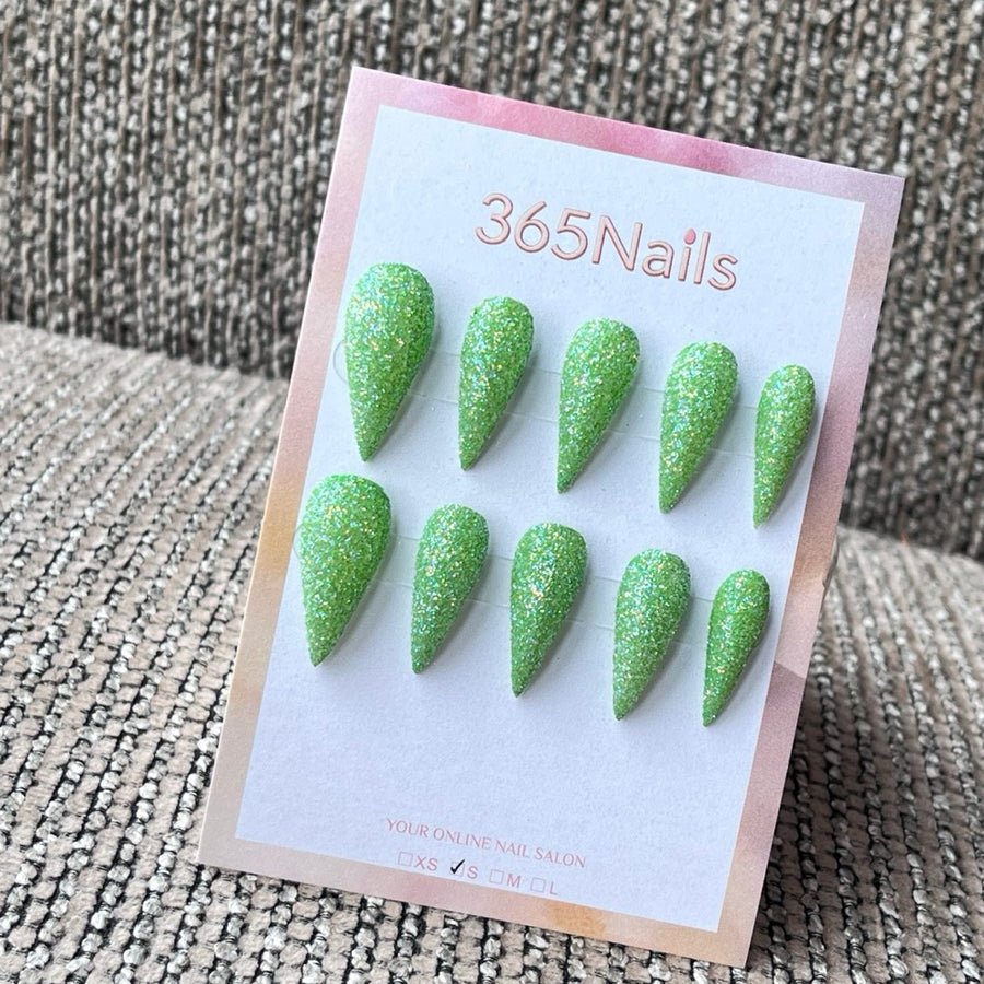 Green Glitter Stiletto Press-On Nails
