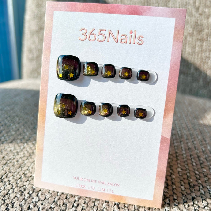 365nails: "black gold galaxy" – handmade press-on pedicure