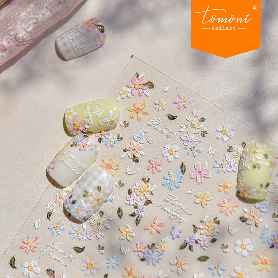 Pastel Wildflower Emboss – Fresh Romantic Nail Art Stickers