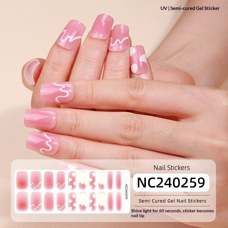 Semi-Cured Gel Nail Strips Floral Star Heart Cow-Print Mix Design (MOQ=3)