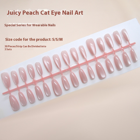 Nail Tips  prefabricated nail simple pink cat eye medium and long almond nail  removable nail art pieces 30 pieces｜365nails