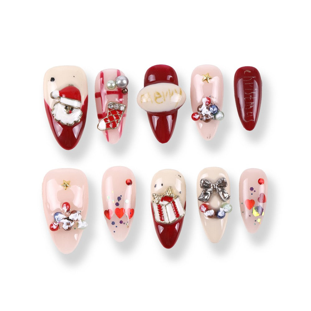 365Nails Christmas Red Gift Charm Stiletto Set