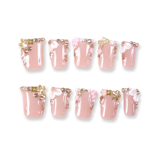 365nails nude‑pink jelly with pearl scallop sweet press-ons
