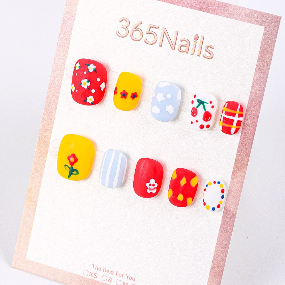 365Nails Cherry Picnic Hand‑Painted Short Tips