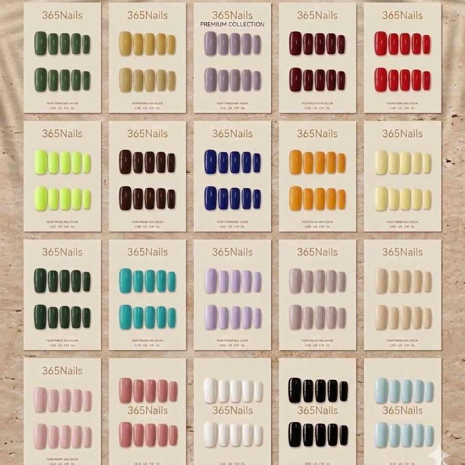 "Structured Medium Square" - Solid Color Handmade Nails (20 Colors Available)
