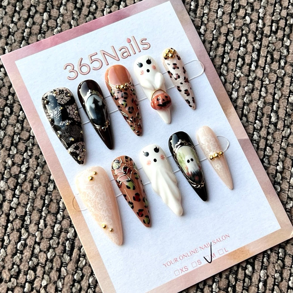 Monochrome Leopard Pearl - Black White Animal Print Press-On Nails