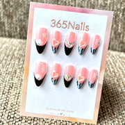 "Pink Black Blue Heart Crystal Butterfly" - Wholesale Ultra-Soft Flexible Fit Handmade Nails (MOQ=100)
