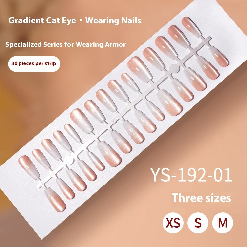 Nail Tips Gradual change cat eye press on nails, wearable fake nail removable sub-code bar prefabricated cat eye press on nails piece