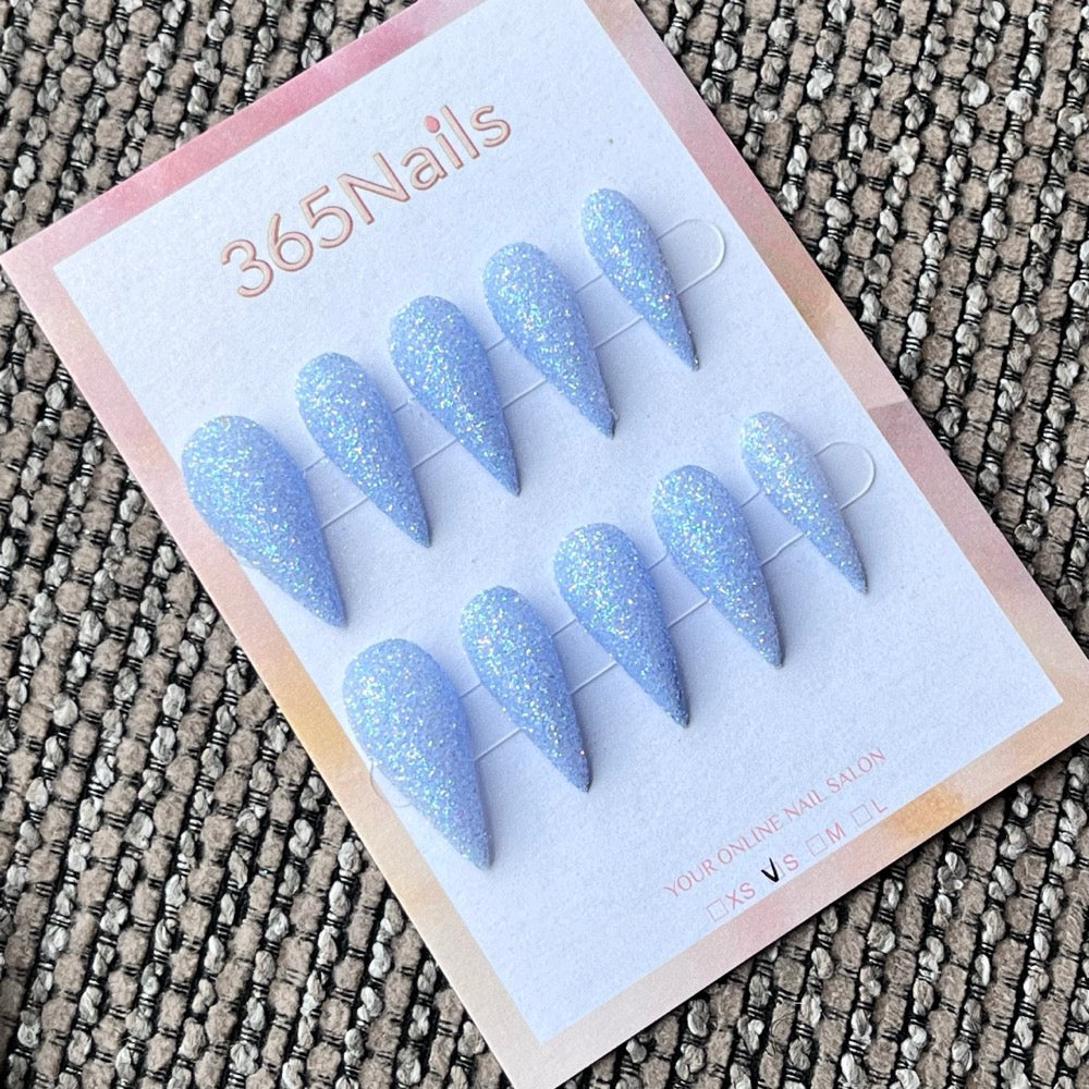 Light Blue Glitter Stiletto Press-On Nails - Artisan Style 7219