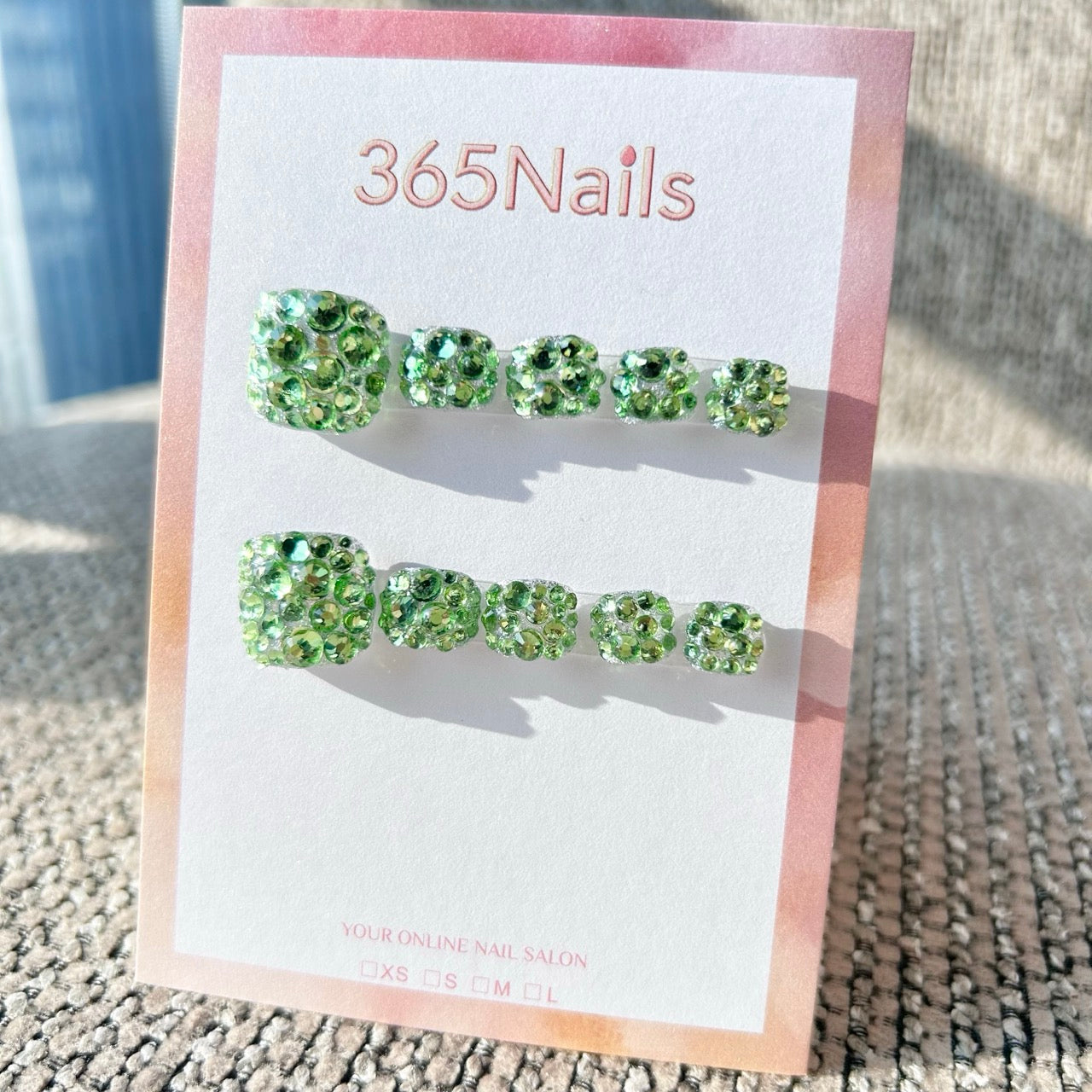 365nails: "emerald crystal pave" – handmade press-on toenails / pedicure
