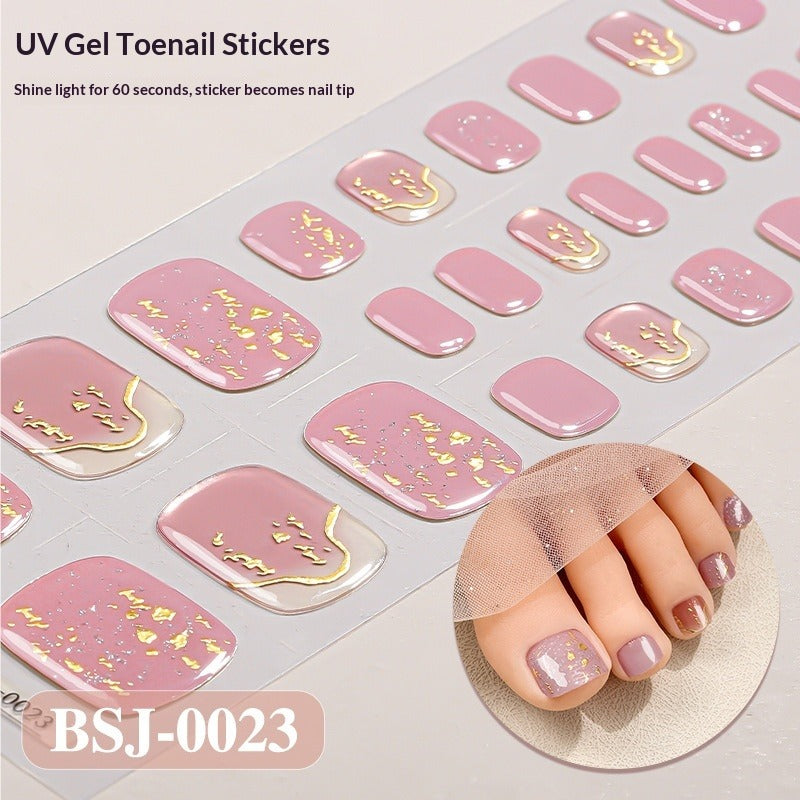 Semi-Cured Gel Nail Strips Gradient French Sheer Glitter Toe Design (MOQ=3)